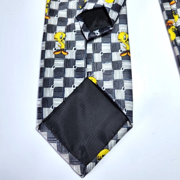 Warner Brothers Looney Tunes Tweety Bird Neck Tie 1999 Black and White Check - Picture 5 of 5